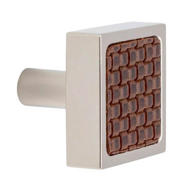 Colonial Bronze Leather Accented Square Cabinet Knob With Straight Post, Distressed Light Statuary Bronze x Worn Leather Cappuccino